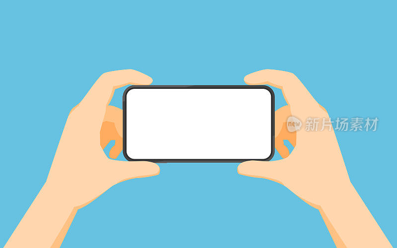 Two hands holding smartphone in landscape view position